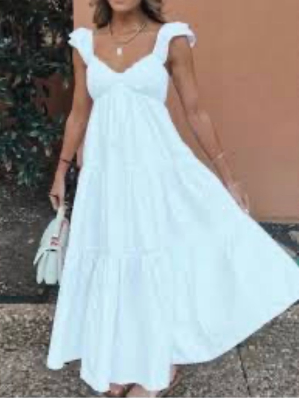 Abercrombie & Fitch White Maxi Dress with Ruffled Sleeves